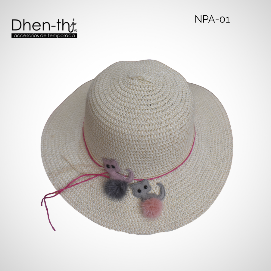 Sombrero de papel arroz para niña: Gatitos