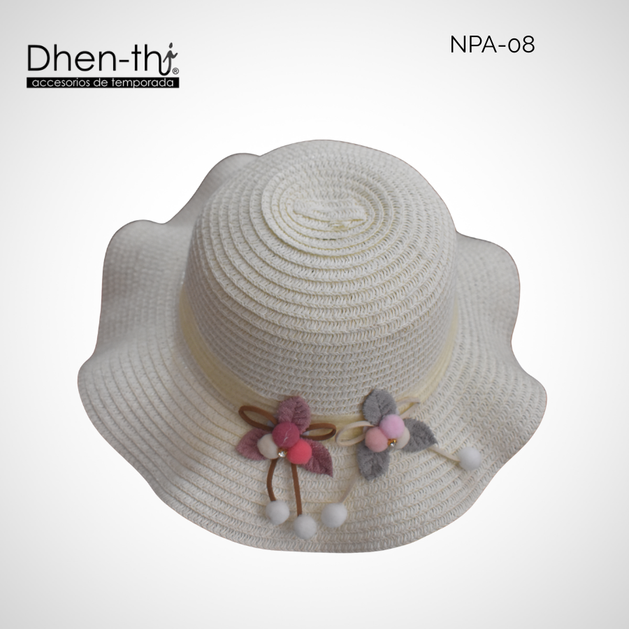 Sombrero de papel arroz para niña: Flores ondulado